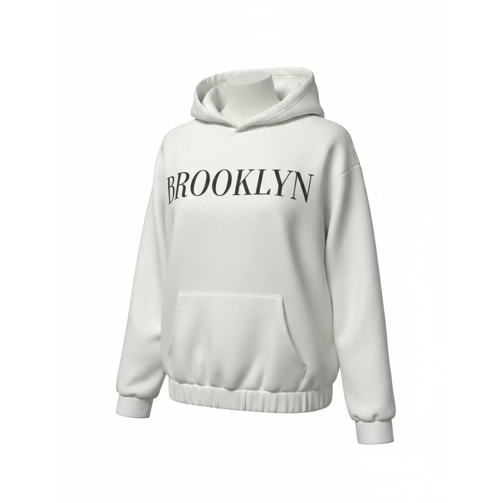 PrettyLittleThing Brooklyn Graphic Hoodie White Women's Size M